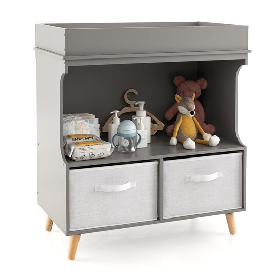 Costway Baby Changing Table Dresser Infant Diaper Station Nursery with Pad Drawers Gray Michaels